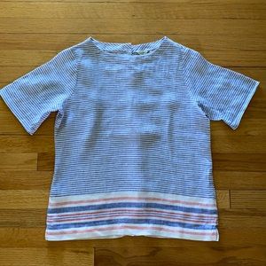 L.L. Bean red white and blue striped linen shirt